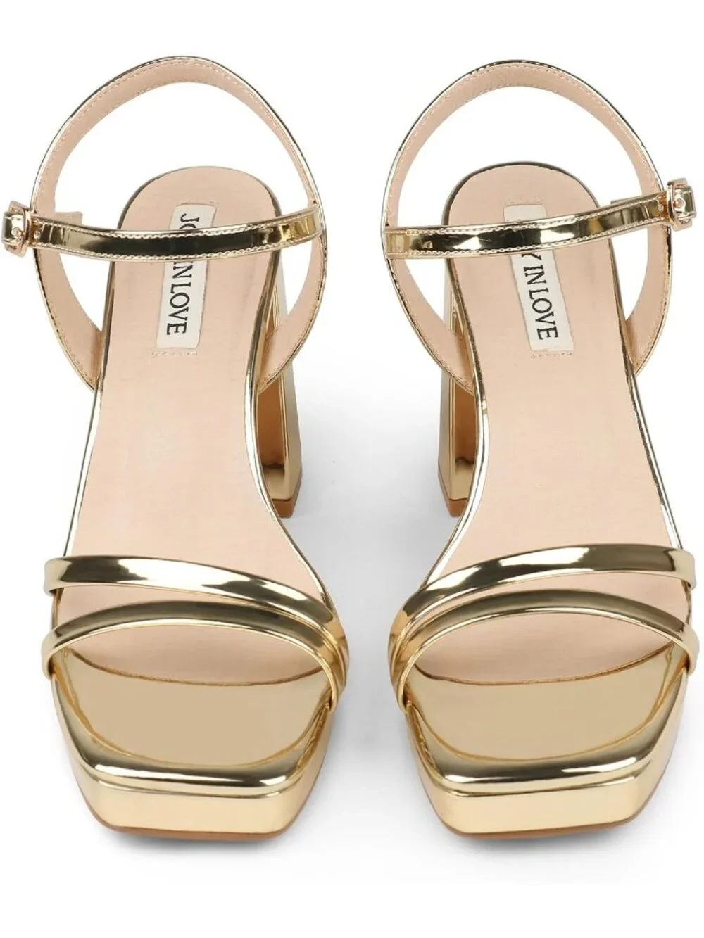 Women's Gold Patent Ankle Strap Square Open Toe  Chunky Block Heel Dress Sandals